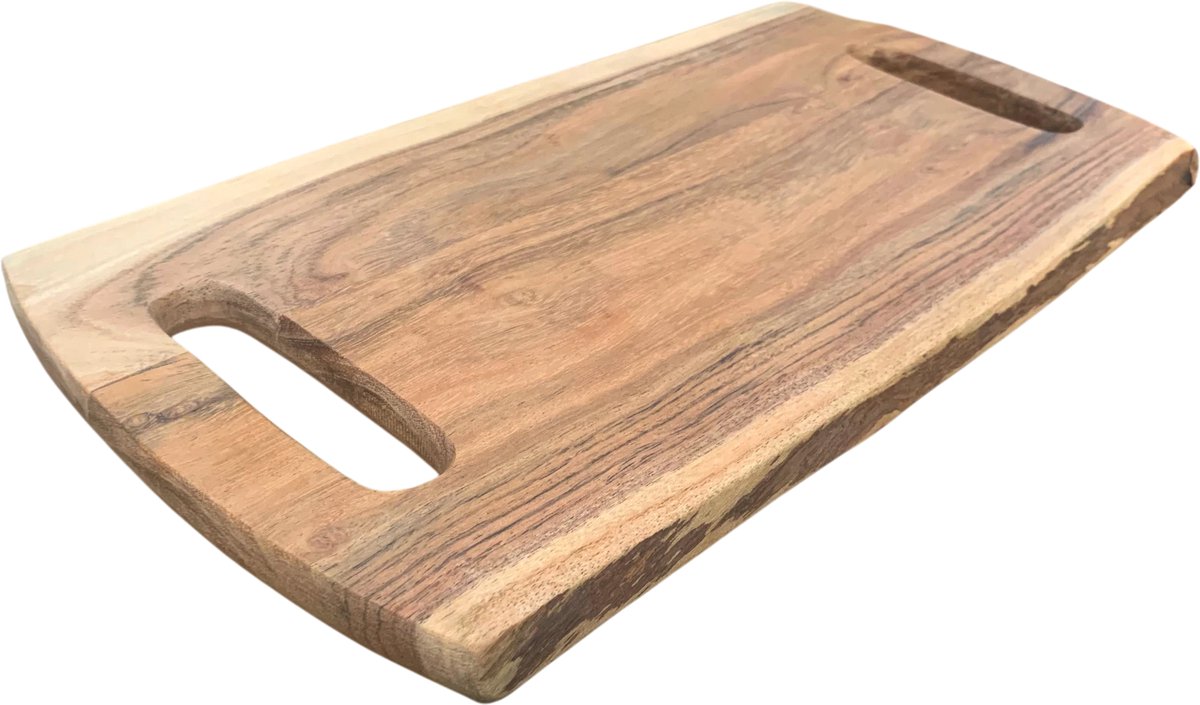 WinQ - Acaciahouten Serveerplank 40x22 cm – Houten Borrelplank met Handgrepen – Decoratieve Houten Schaal