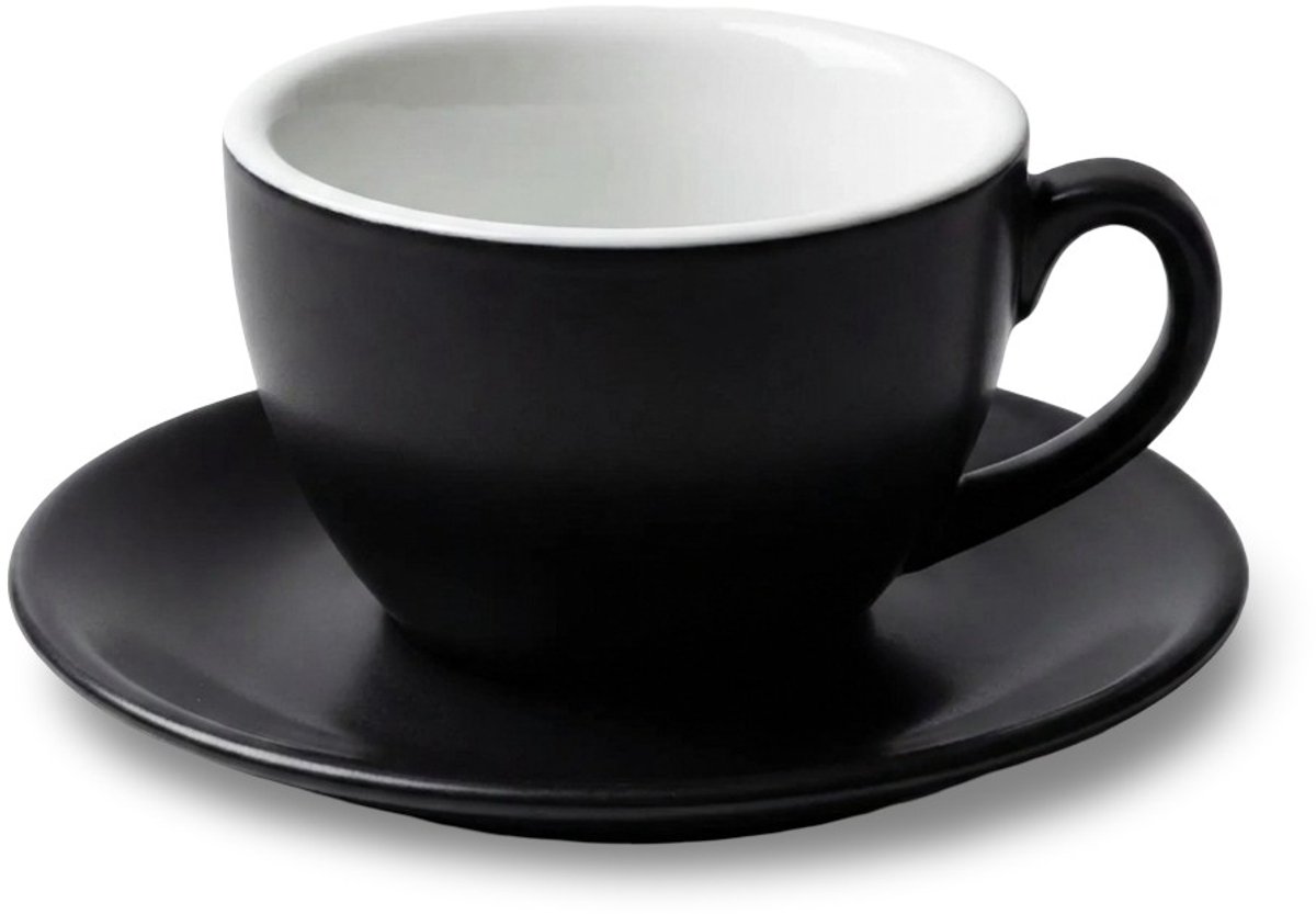 6 x Mat zwarte cappuccino kopjes Nero - 22 cl. incl. bijpassende schotel