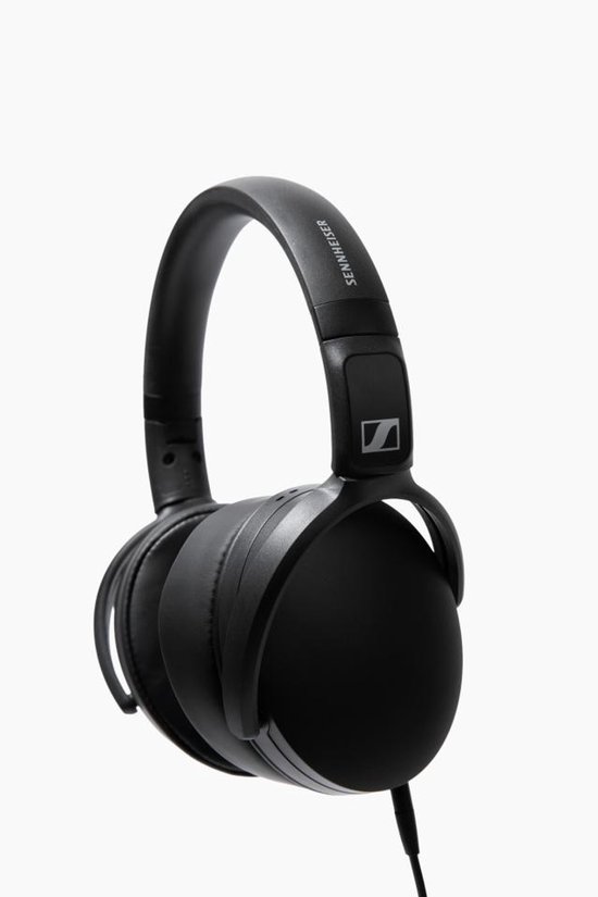 Zwarte Sennheiser HD 400U koptelefoon, gedetailleerd met logo en oorschelpen.