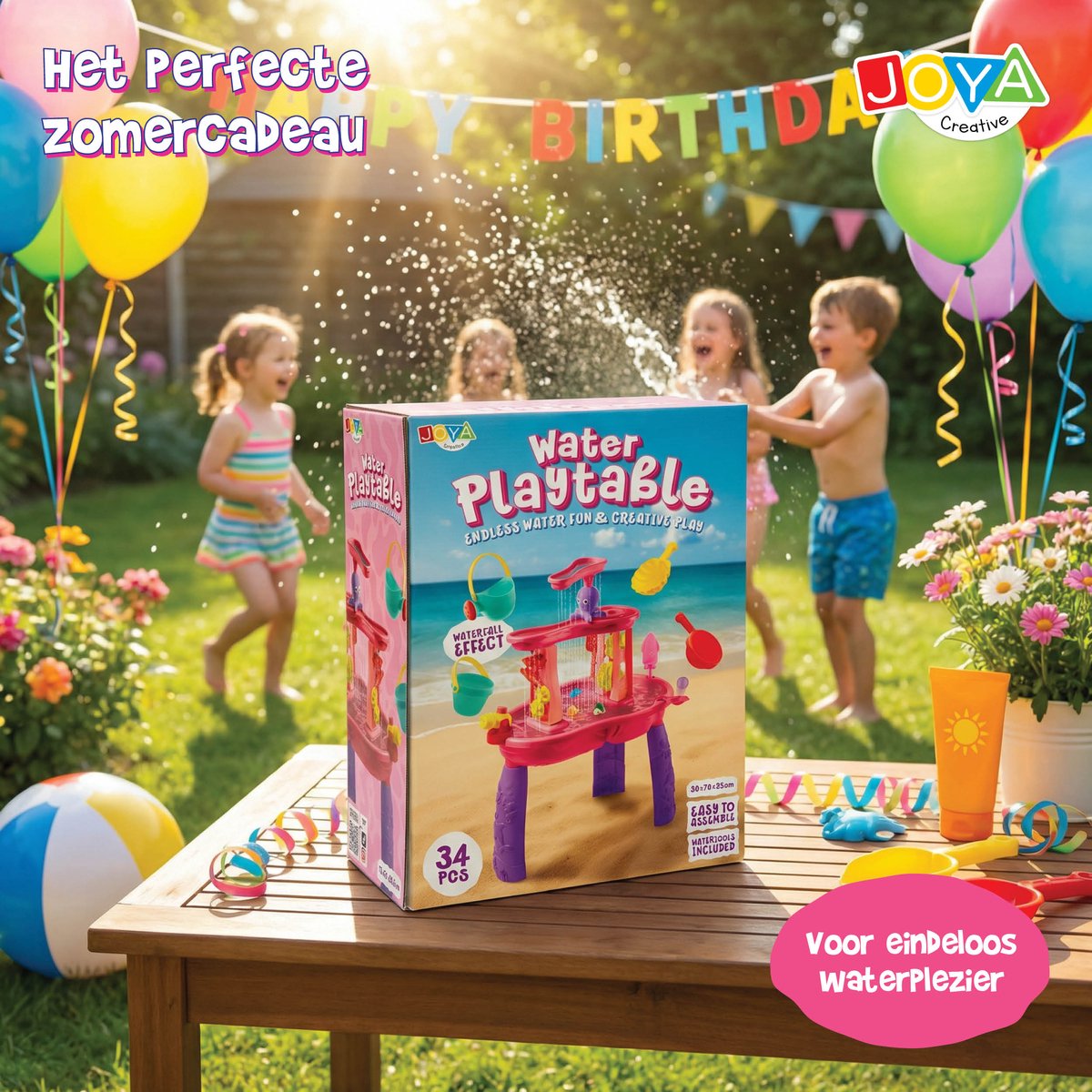 Joya Creative Watertafel Meisjes - Roze Waterspeeltafel - 34-delig accessoire set - Waterval Effect – Afmeting 59x38,5x73 cm – Activiteitentafel met Water Voor Buiten en Tuin — afbeelding 8