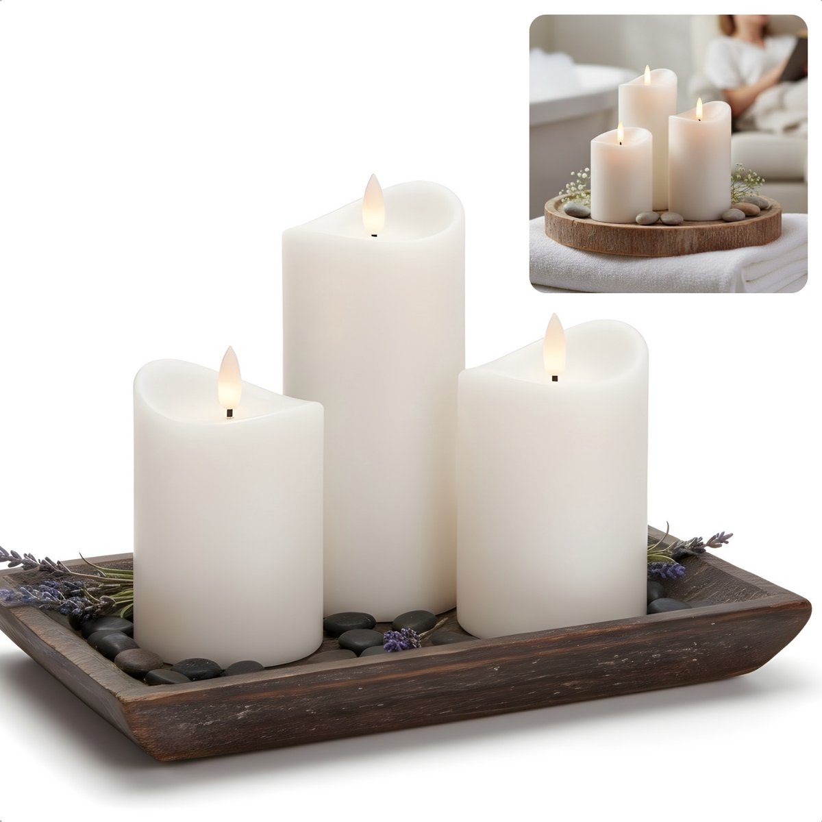 Cheqo® LED Kaarsen - LED Kaarsen Wit - Nep Kaarsen - Vlamloze Kaarsen - Elektrische Kaarsen - LED Stompkaarsen - Kaarsen met Timer - LED Kaarsen met Timer - LED Kaarsen Set - LED Kaarsen 3 Stuks