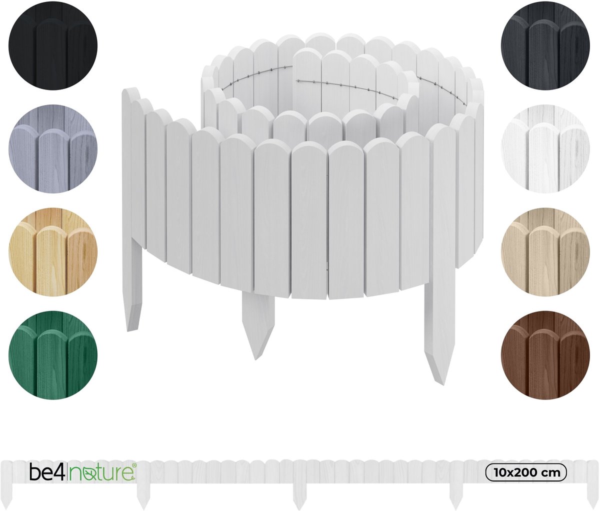 be4nature Flexibele houten border 10 x 200 cm Alpinwit Geïmpregneerde rolborder plantenrand tuinhek decor palissade graskant