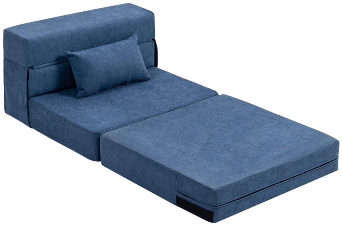 Merax Slaapfauteuil 3-in-1 Opklapbaar – Vloerbank - Relaxstoel en Vloerbed – Met Kussen – 210 x 80 cm – Donkerblauw