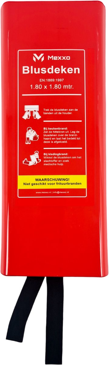 Mexxo Blusdeken – 180 x 180 cm – EN 1869:2009 – Hardcase - Met ophangoog – Branddeken voor Keuken & Woning