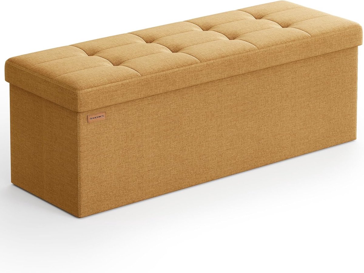 SONGMICS Mazie Collectie - Poef Opbergen, Opvouwbaar Bankje, 38 x 110 x 38 cm, Krukje Voetsteun, Bedvoet, Ondersteunt tot 300 kg, voor Woonkamer, Slaapkamer, Entree, Gember LSF077K04