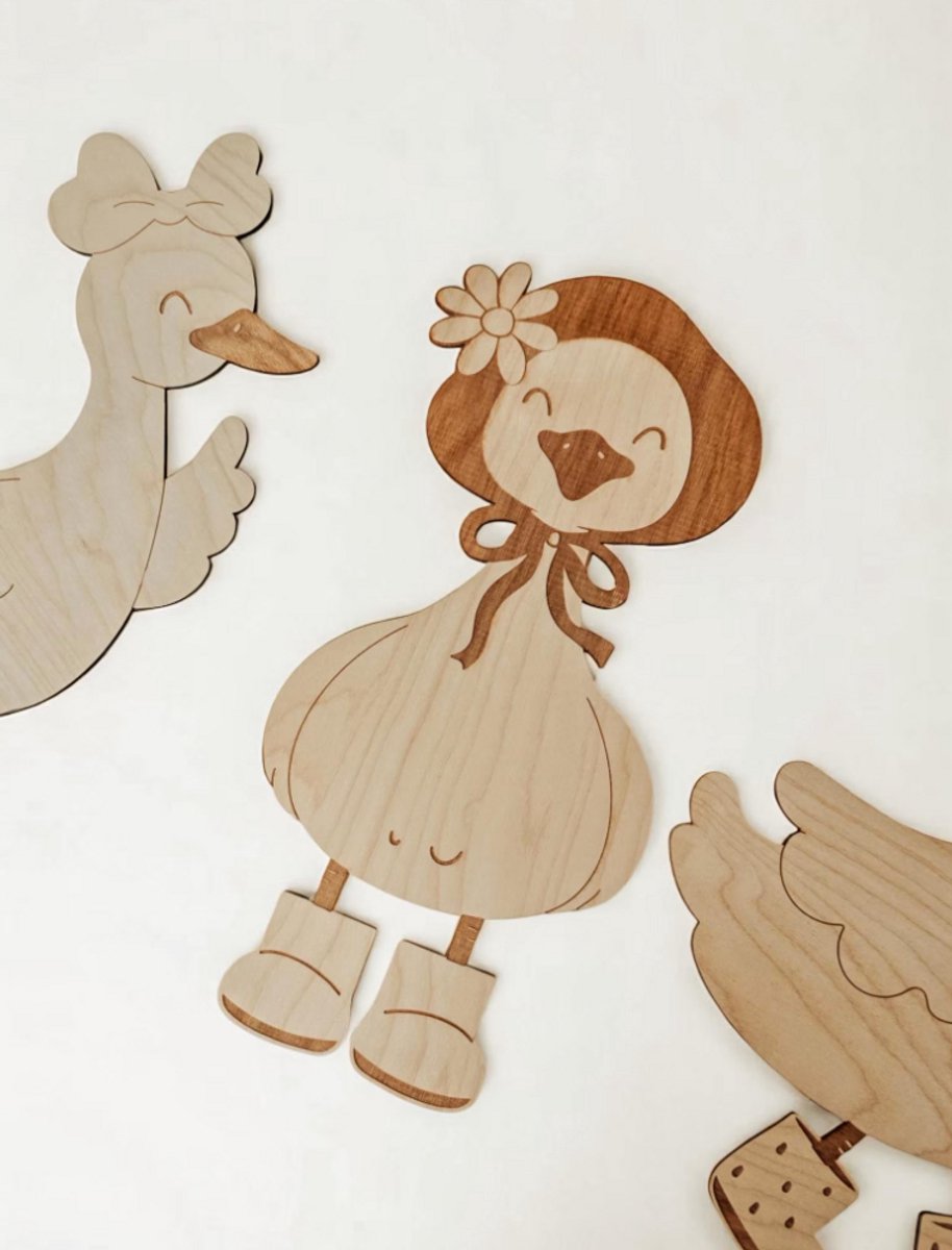 Handgemaakte Houten Gans en Eend Set – Rustieke Boerderij Decoratie – Landelijke Woonaccessoires van Hout – Farmhouse Stijl Beeldjes/ganzen/ wanddecoratie/ babykamer/kinderkamer