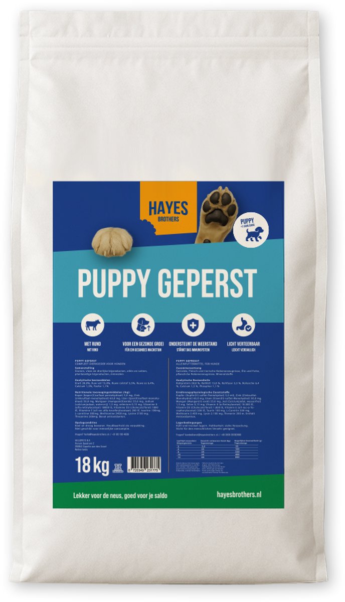Hayes Brothers Hayes Brothers Puppy Rund en kip 18 kg - Geperst Puppyvoer Hondenvoer - Gezonde Groei - 18kg