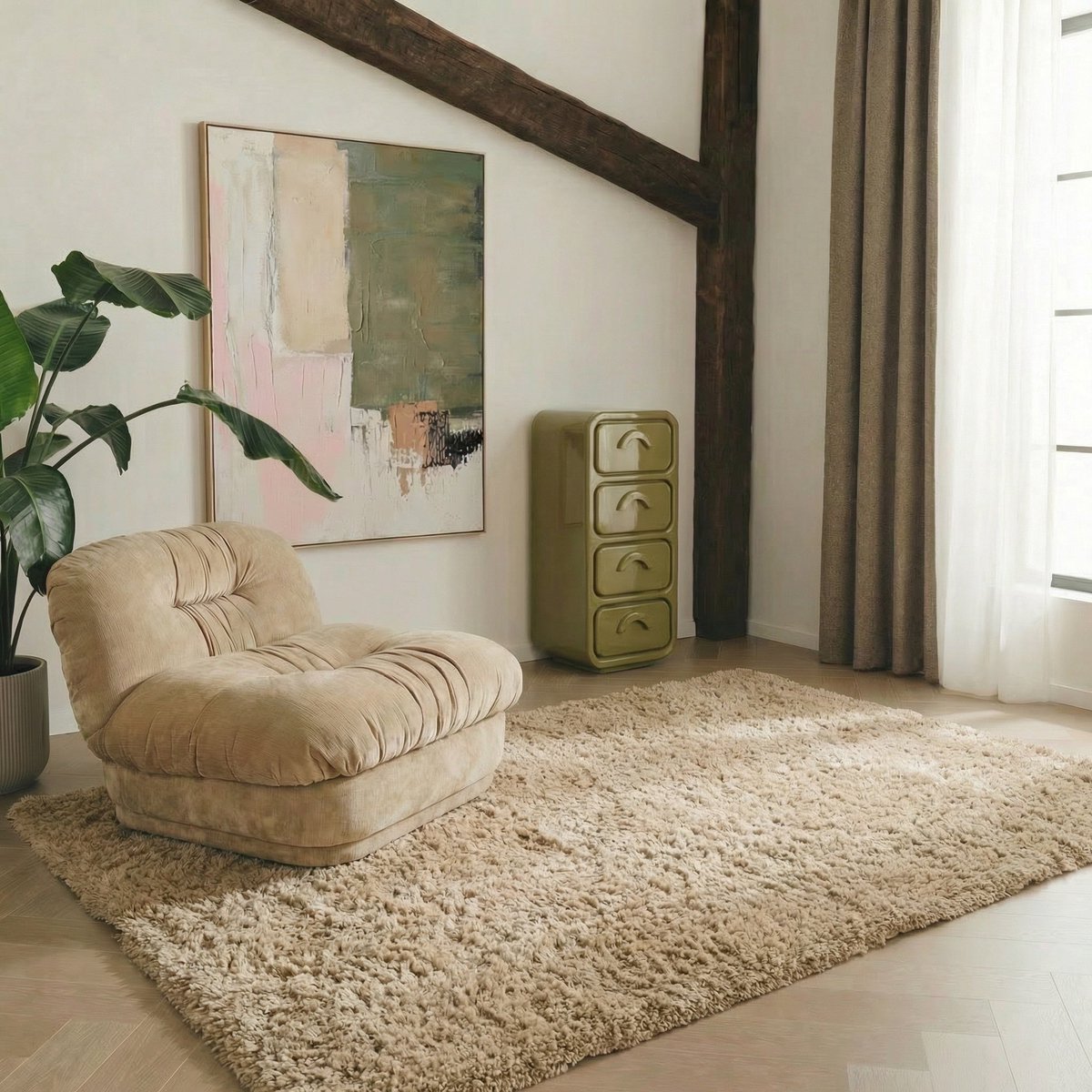 Hoogpolig vloerkleed Beige teddy 240x340cm Mrcarpet