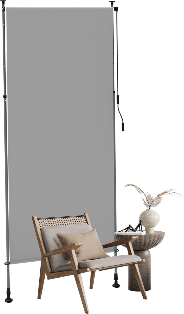 Froadp 120×310cm Zonweringsysteem voor balkons, terrassen en tuinen Zonnescherm met slingerbediening In hoogte verstelbaar van 215 tot 311 centimeter Boren niet nodig Windbestendig UV-bescherming Waterdicht Lichtgrijs