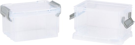 alpina Boîte de rangement 2 pièces - 360 ml - Boîte de rangement transparente avec fermeture à clic - Boîtes de rangement en plastique avec clips gris - Empilable et compact