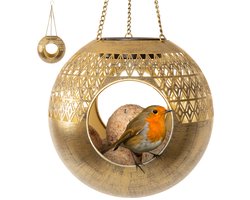 Gadgy Solar Tuinverlichting Vogelvoederhuisje – Hangend Lantaarn – Buitenverlichting op Zonneenergie – Goud – 6-8 uur Brandduur – Waterdicht
