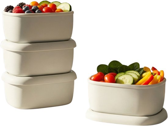 alpina Boîte de Conservation en Silicone 4 Pièces - 200 ml - Récipient Alimentaire en Silicone - Conteneur pour Collations et Restes - Compact et Empilable - Gris Clair