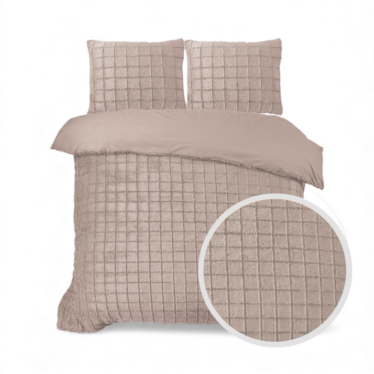 Husch Teddy Fleece Faux Fur Dekbedovertrek Taupe - Tweepersoons - 200x200/220 cm - Heerlijk Zacht