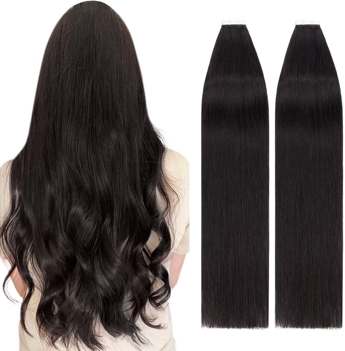 Echt Haar Verlenging Zelfklevend Glad 60cm Zwart 40 Stuks