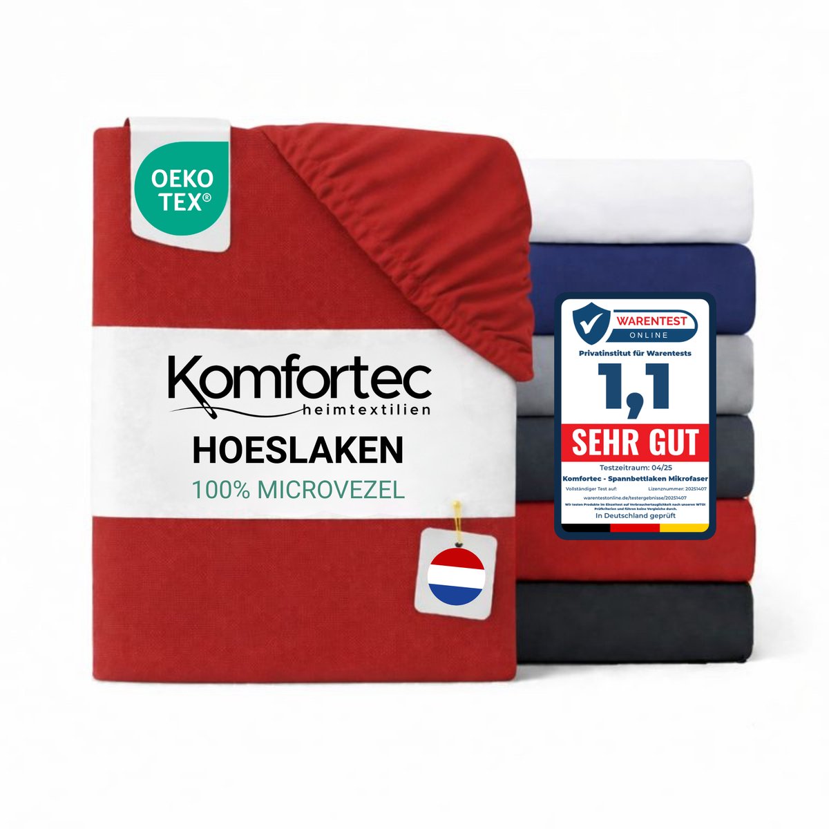 Komfortec Hoeslaken 160x200 cm - tot 30cm Matrashoogte - Rondom Elastiek - Rood