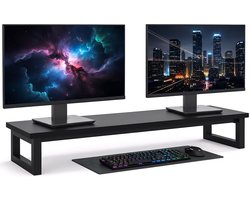 Hervita Monitor Standaard 2 Schermen Zwart - Hoge Kwaliteit - Extra Stabiel - Minimalistisch - Beeldscherm Verhoger - Monitor Verhoger 2 Schermen - 98 X 26 CM