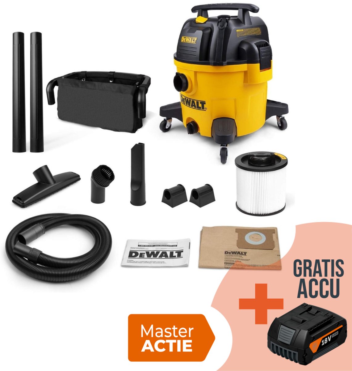 DEWALT NAT/DROOG ZUIGER - 34L- 50% STILLER