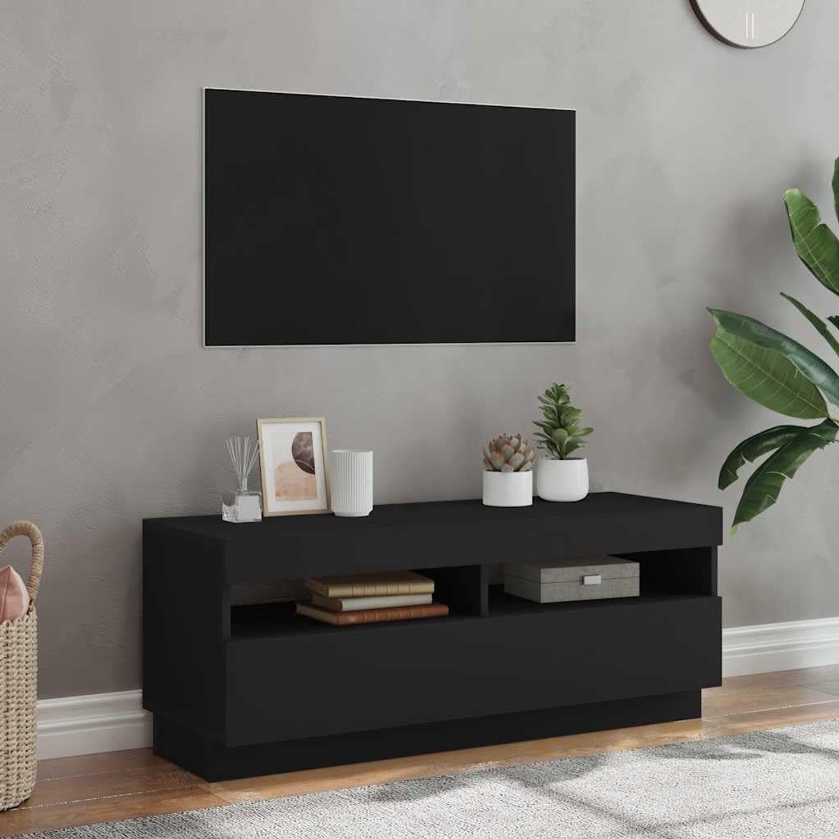 Tv-meubel met LED-verlichting 100 x 35 x 40 cm – Modern Zwart Houten TV-kast met RGB LED, 