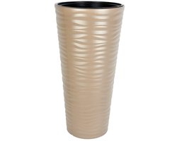 Lange Hoge bloempot Rond taupe Vaas 57cm Hoog plantenbak binnen buiten beige sierpot