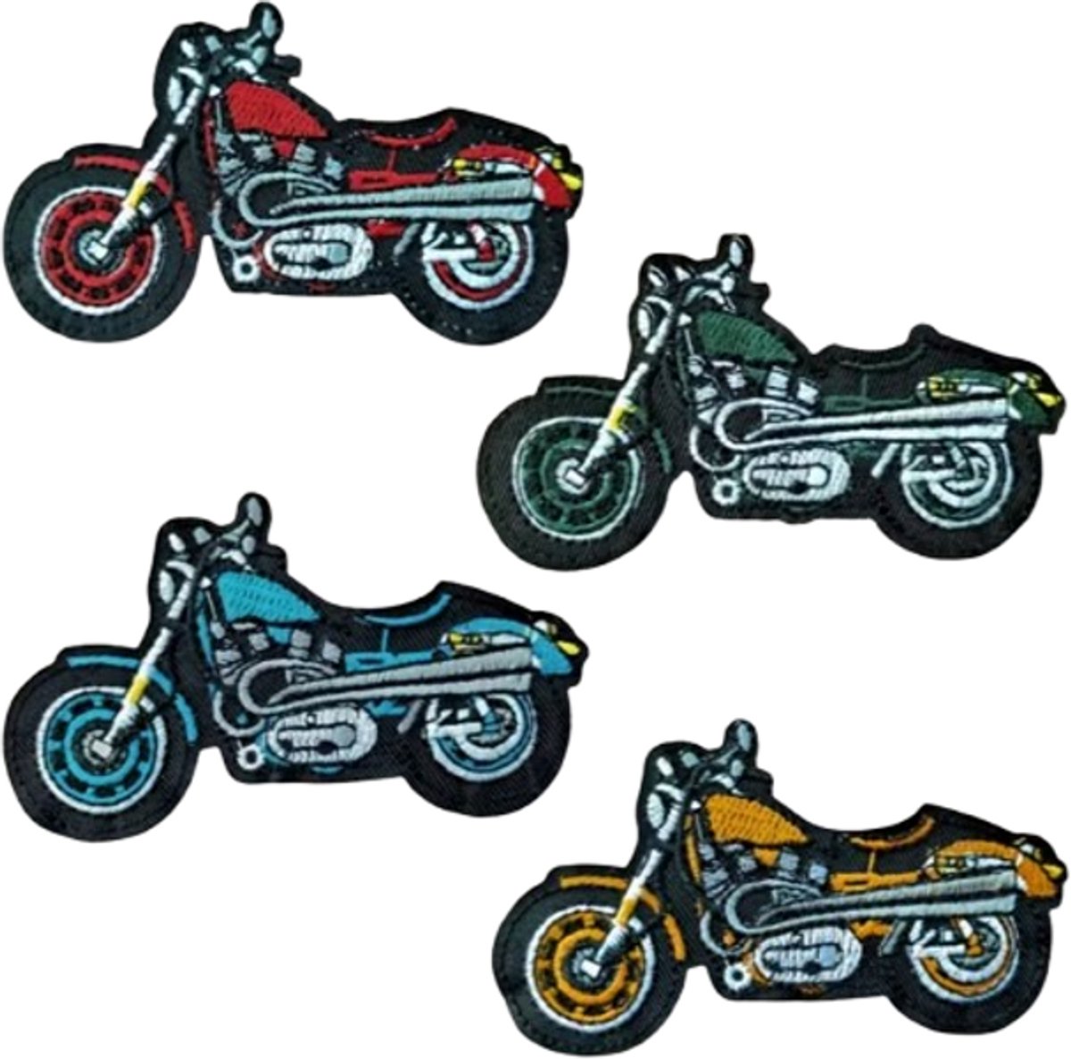 Strijkemblemen motor - strijkemblemen motoren 4 stuks - stofapplicatie motor - stofapplicaties - strijkapplicaties - kledingbedrukking