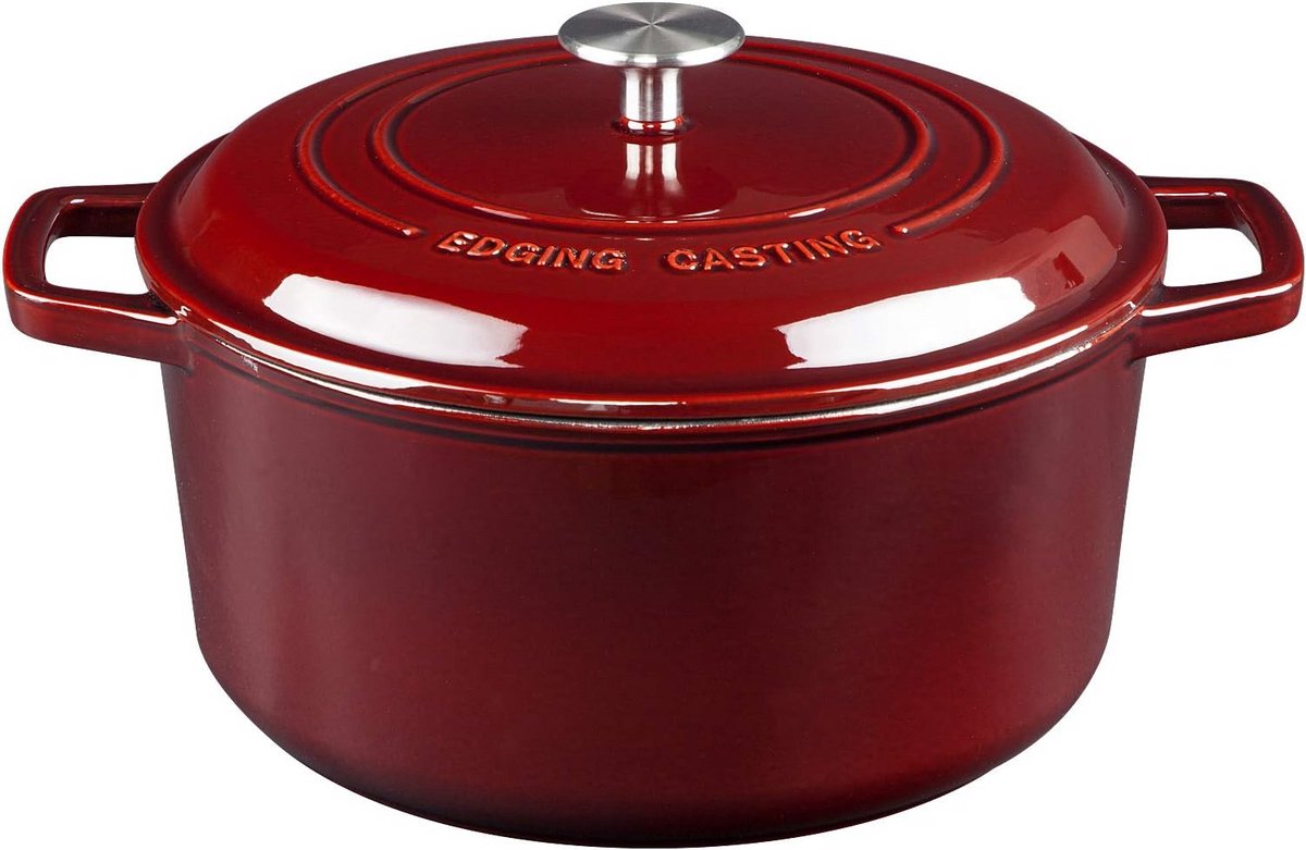 Gietijzeren Dutch Oven 6-Quart Geëmailleerd Kookpan Stoofpan Bourgogne Rood