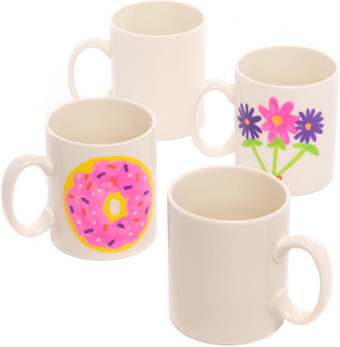 Grote Witte Porseleinen Mokken Voor Kinderen - 4 Stuks - Voor Decoratie, Knutselprojecten En Creatieve Hobby - Keramiek EC1121