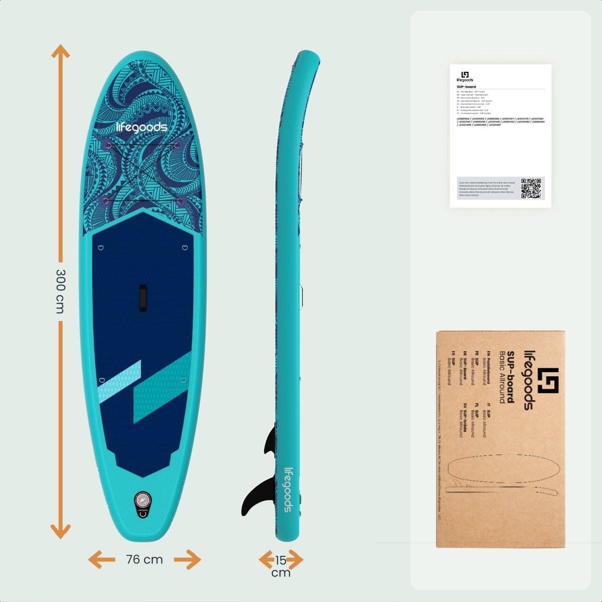 LifeGoods SUP Board Allround Compact - met Zitje - 120 KG Draagkracht - 300 x 76 cm - Opblaasbaar - Compleet SUP pakket - Blauw – foto 7