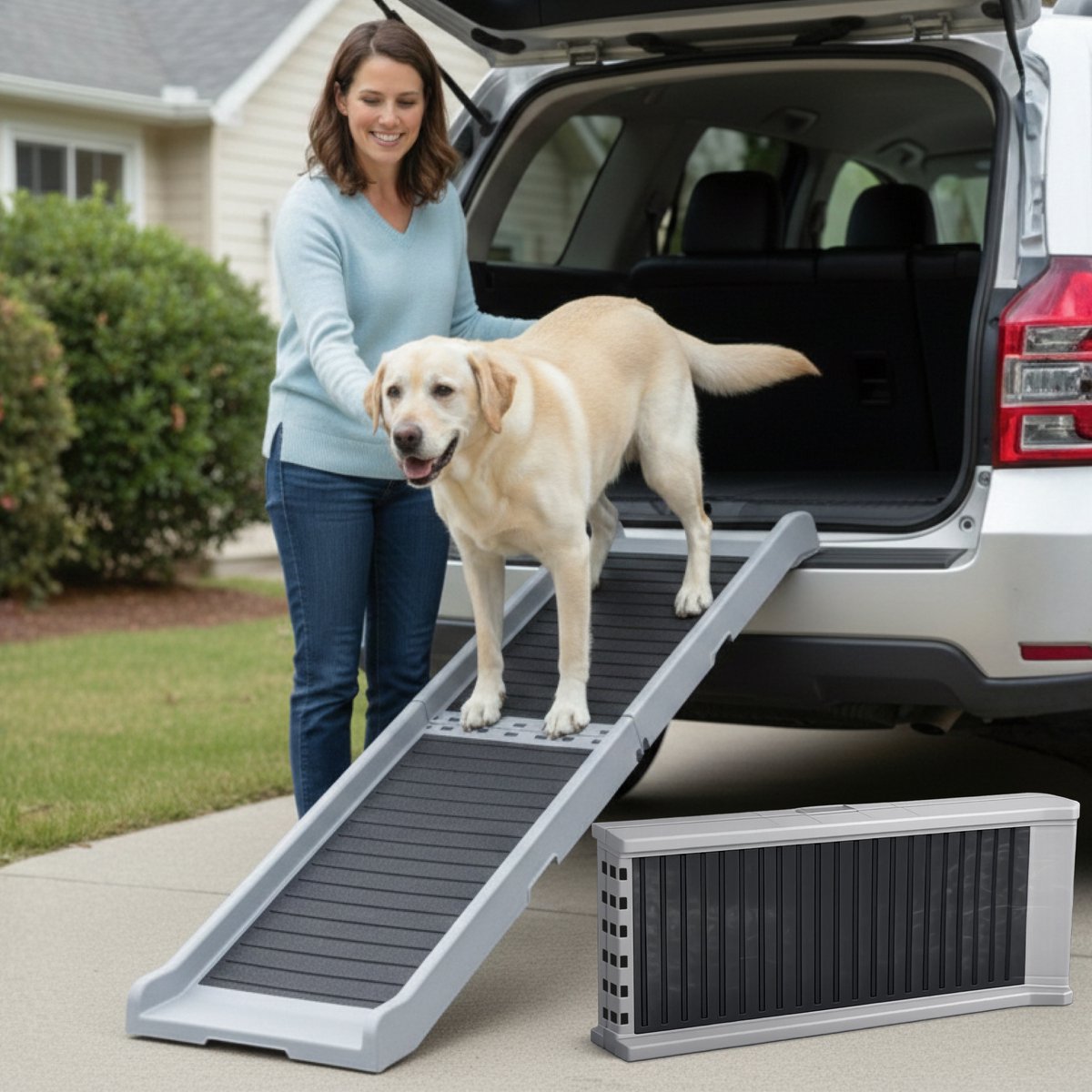 Hondenloopplank voor Auto & SUV - Stabiel - Antislip Rubber - 85kg draagvermogen - 174 cm Lang & 38 cm Breed - Opvouwbare Hondentrap Auto voor Grote Honden - Loopplank Hond - Lichtgrijs