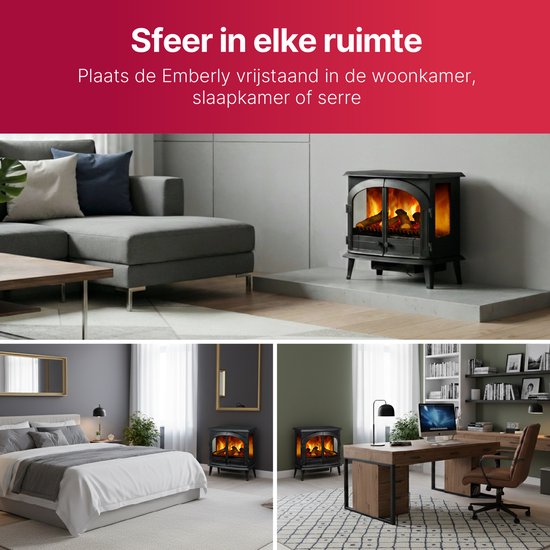 Cheminée électrique Dimplex Emberley - Effet de flamme 3D avec chauffage et foyer - Cheminée LED avec effet de flamme Optiflame - Réchauffeur d'air 2 kW - Comprend une télécommande et un contrôle par application