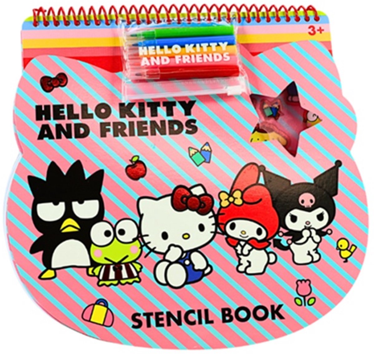 Hello Kitty Tekenset met stiften - Sjabloonboek - Met stickers - 27 cm groot