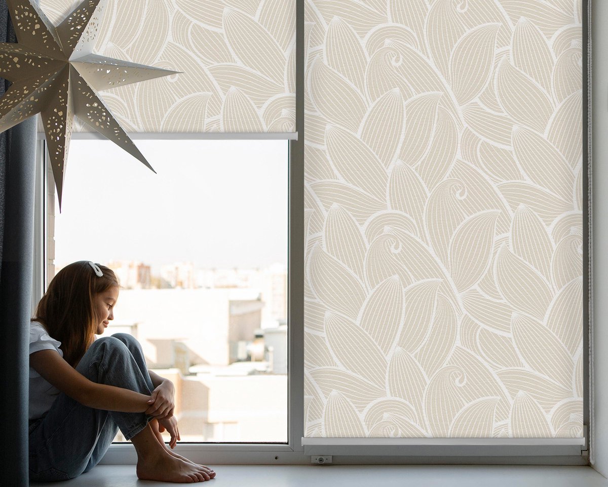 Coloray Rolgordijn Lichtfilterend - Bladeren Semi-Transparant Rolgordijn - 120x140 cm - Beige UV-Bestendig Rolgordijn - Planten Rolgordijn Plafondmontage - Lichtdoorlatend Rolgordijn Woonkamer