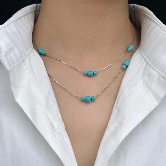 Ketting zilver met turquoise kraaltjes | Ketting | Turquoise