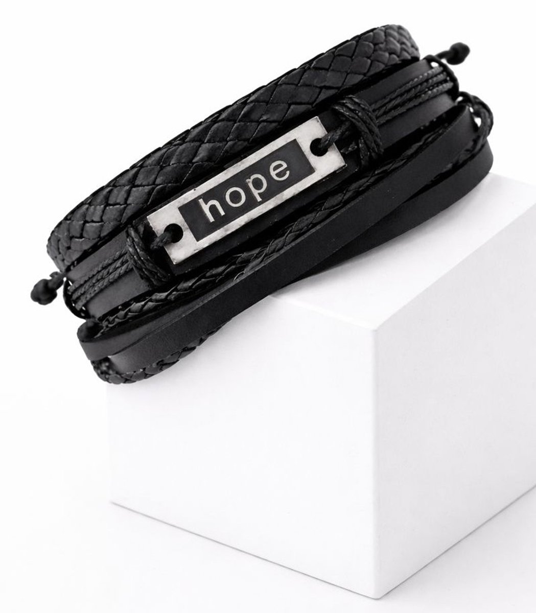 Goodz4All Hope Set Leren Verstelbare Armbanden Slip-Knoopsluiting - Lederen Armband - Cadeau Sinterklaas Kerst Verjaardag Valentijn Vaderdag