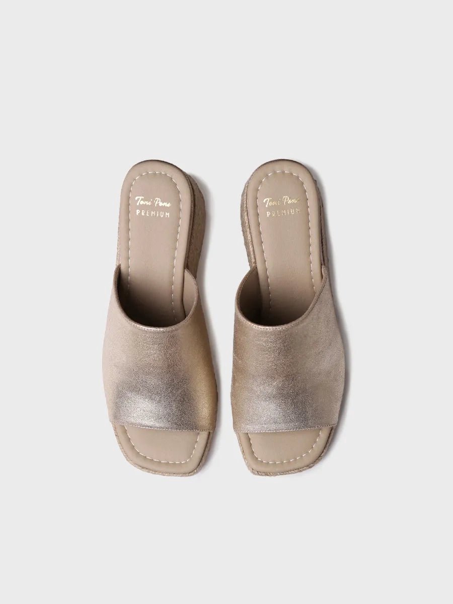 Dames espadrille zonder achterkant van suède met sleehak | MARLENE
