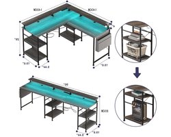 Bureau Computertafel Opbergplank Grijs Zwart LED RGB Gaming Kantoor USB Bureau met L vorm en stopscontact Geschikt voor Gamer Setups AliExpress