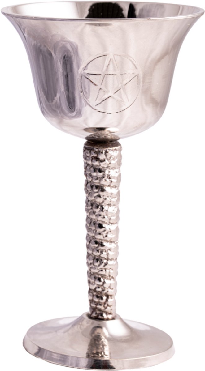 Rituele Kelk 14cm. - Heksenbeker - Altaar Beker Verzilverd - Pentagram Kelk