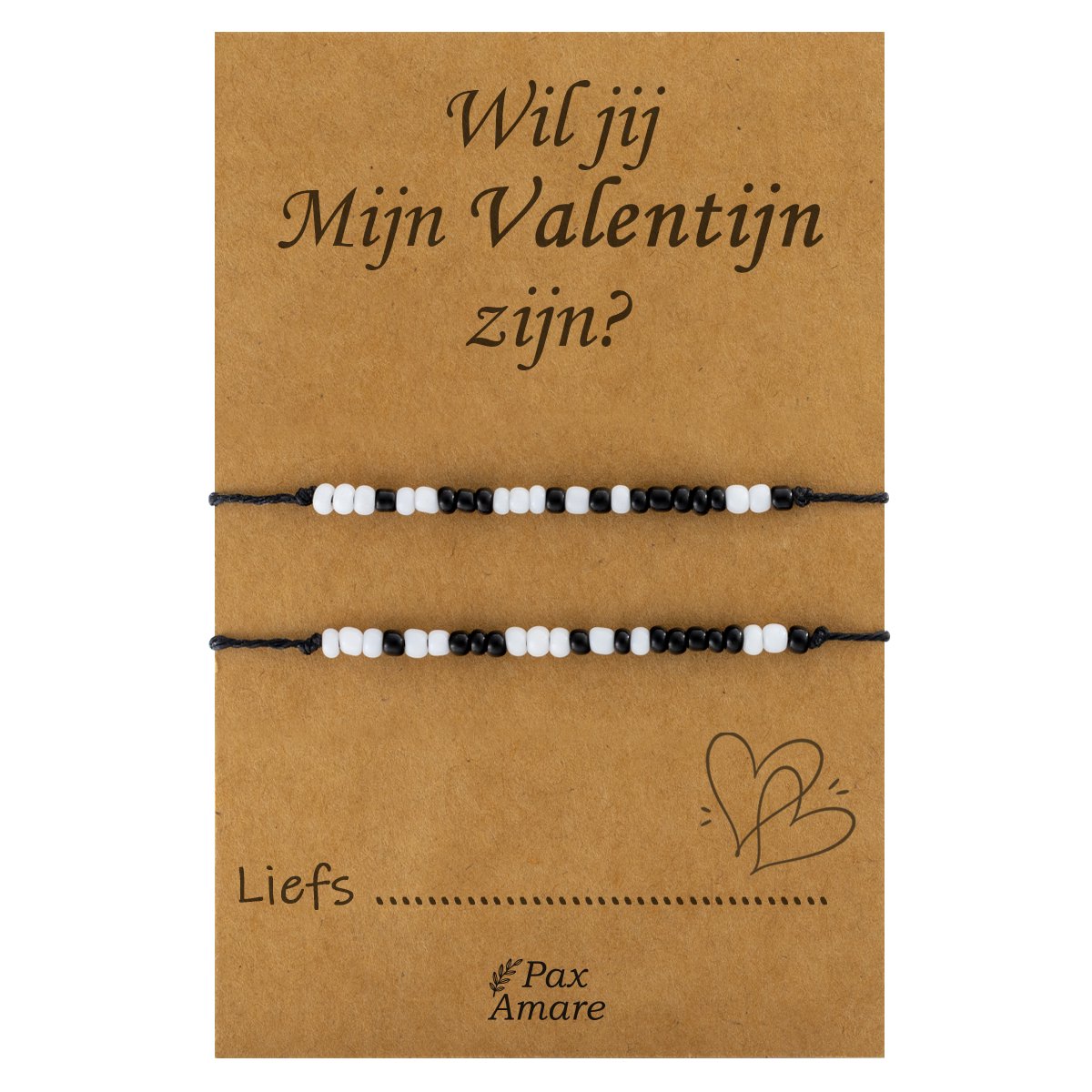 Koppel Armbandjes voor 2 "Wil jij Mijn Valentijn zijn?" - Morse Code "ILY" - BFF Armbandjes met Cadeau Kaartje - Zwart/Wit - Elastisch Verstelbaar - Pax Amare