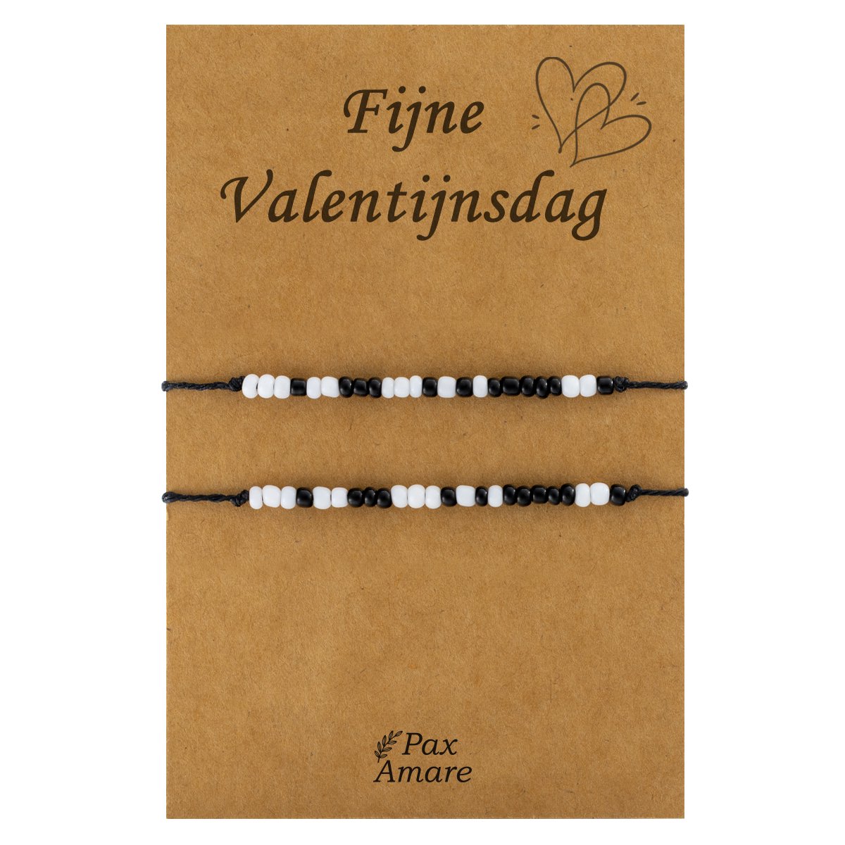 Koppel Armbandjes voor 2 "Fijne Valentijnsdag" - Morse Code "ILY" - BFF Armbandjes met Cadeau Kaartje - Zwart/Wit - Elastisch Verstelbaar - Pax Amare