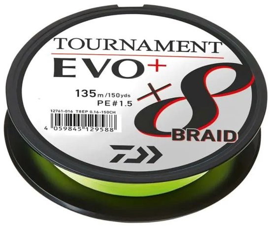 Daiwa Tournament X8 Braid EVO+ - 135m 0.14mm / 10.2kg Chartreuse van Daiwa — afbeelding 2