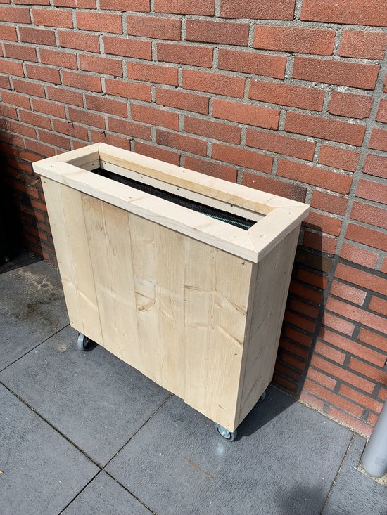 Steigerhouten plantenbak - Bloembak op wielen - Tuin - Terras - Balkon - Binnen - Buiten - Inclusief worteldoek - Decoratie - Afscheiding