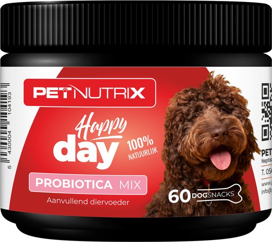 PROBIOTICA 60 Hondensnacks Petnutrix - 100% Natuurlijk - Voor honden met maag- en darmproblemen, diarree, winderigheid, poten likken - Gezonde vacht & darmwerking - Sterk immuunsysteem - Bevat Probiotica & L-glutamine