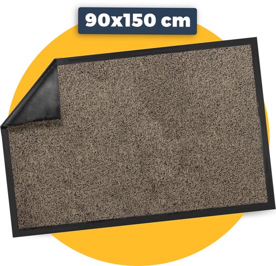 Beige deurmat 90x150 cm met zwarte rand. Gemaakt van gerecyclede materialen.