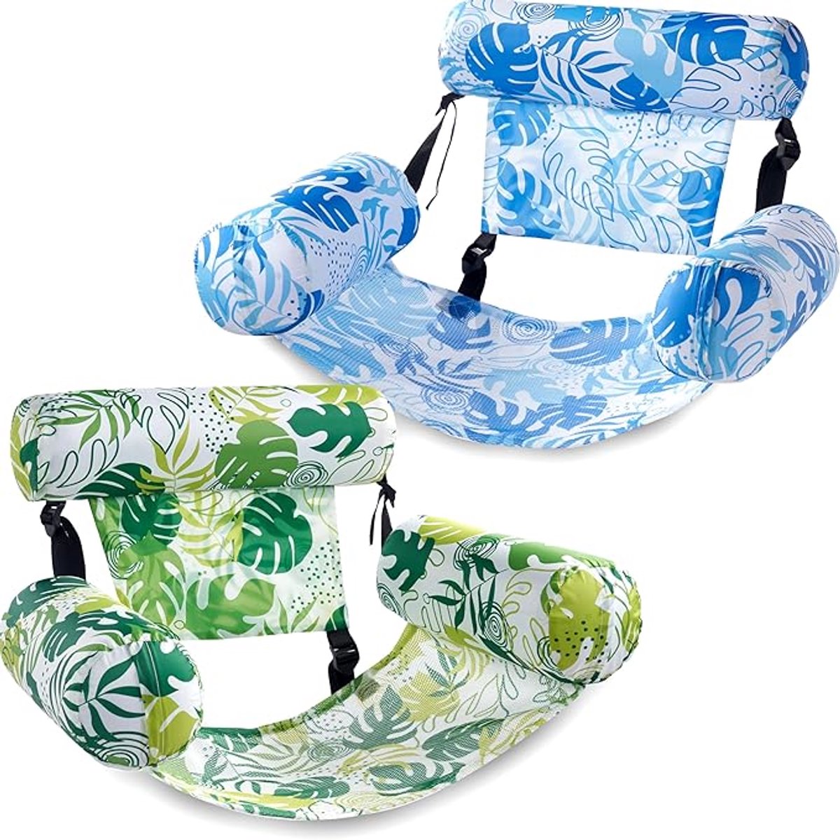 Opblaasbare zwembadmatrassen voor volwassenen, set van 2 drijvende ligstoelen, robuust opblaasbaar zwembadoppervlak voor volwassenen, perfect voor feestjes, zomerse watersporten, strandplezier en drijvende stoelen aan het meer.