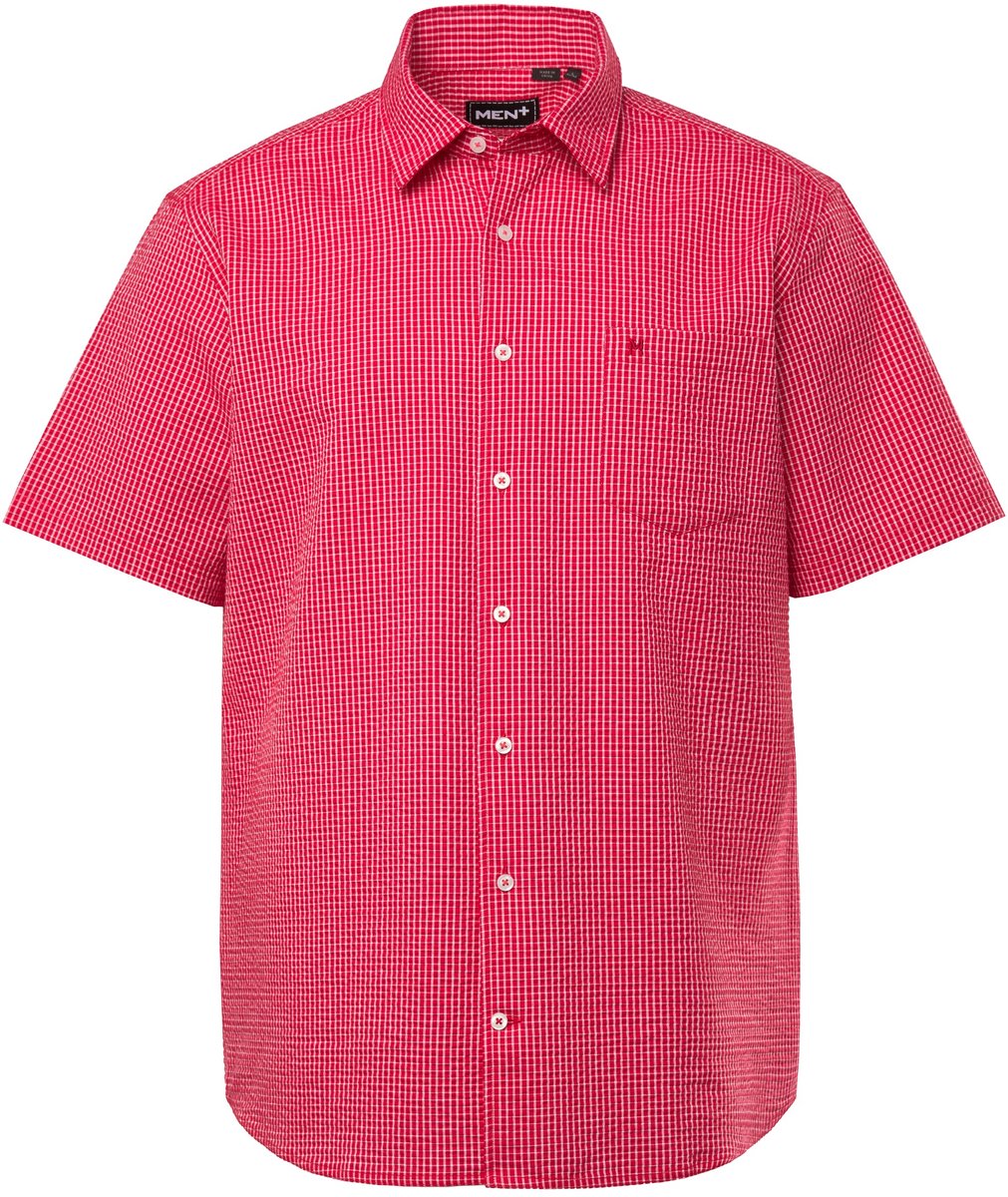 Men Plus - Heren - Geruit overhemd korte mouw kentkraag seersucker comfort fit - Rood - Maat 5XL