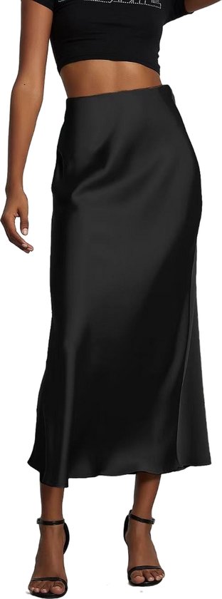 Elegante Lange Rok - Satijn - Zwart - Glanzend