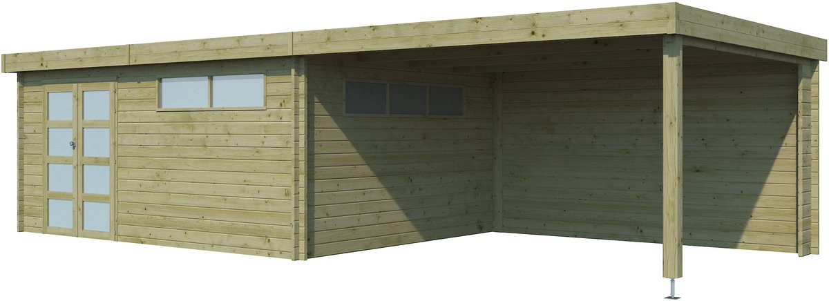 Woodlands Blokhut Modern Geïmpregneerd met Overkapping en Dakisolatie - 905 x 385 cm