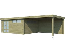 Woodlands Blokhut Modern Geïmpregneerd met Overkapping en Dakisolatie - 905 x 385 cm