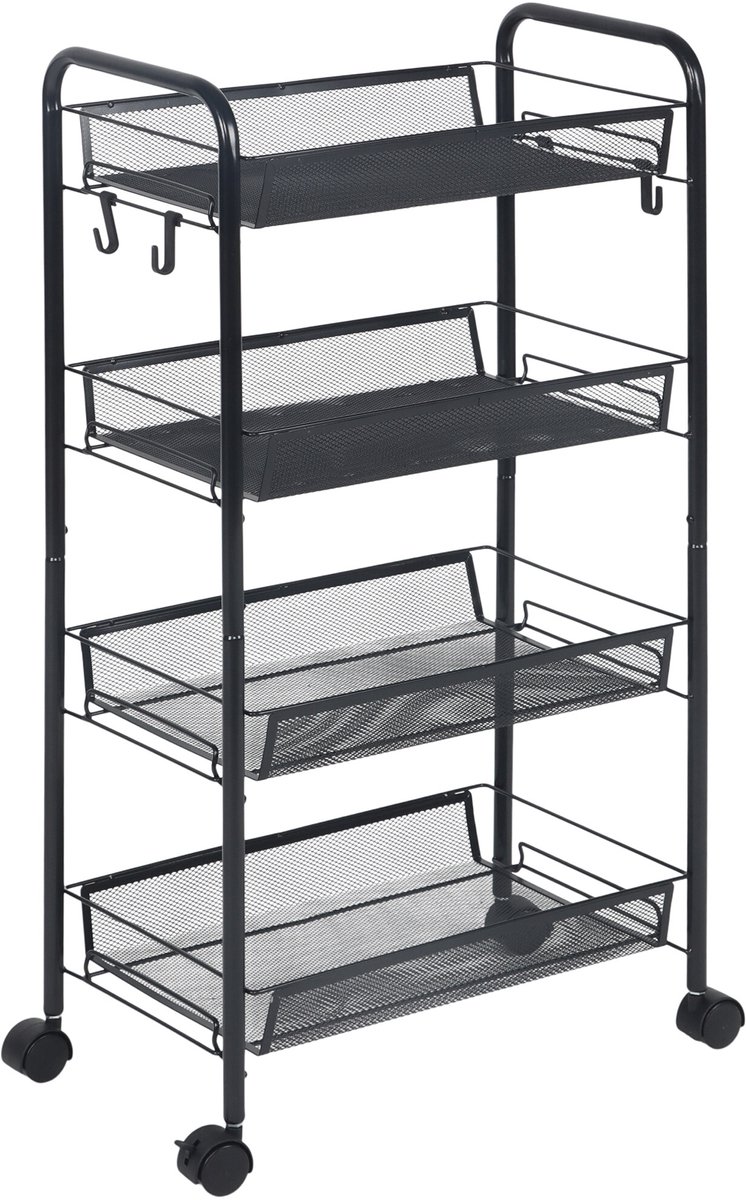 Rolwagen - zwart - 44,5x84x26 cm - met wielen