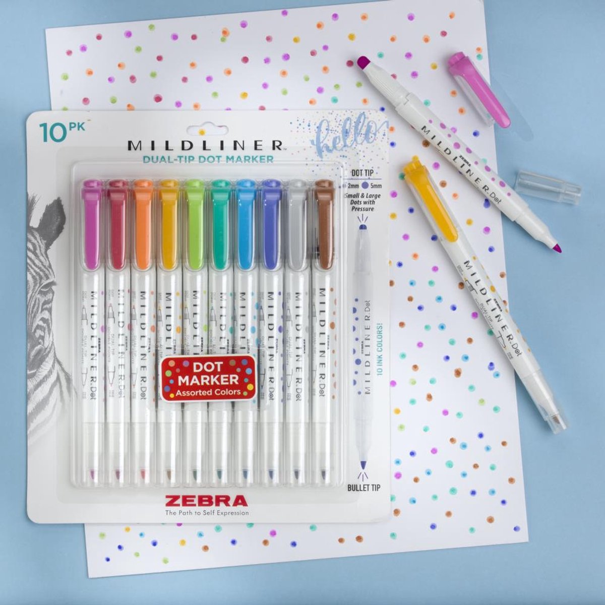 Zebra - Midliner Dual Tip Marker Assortment 10 stuks - dubbelpuntig markeerstift en stipstempel - 73310