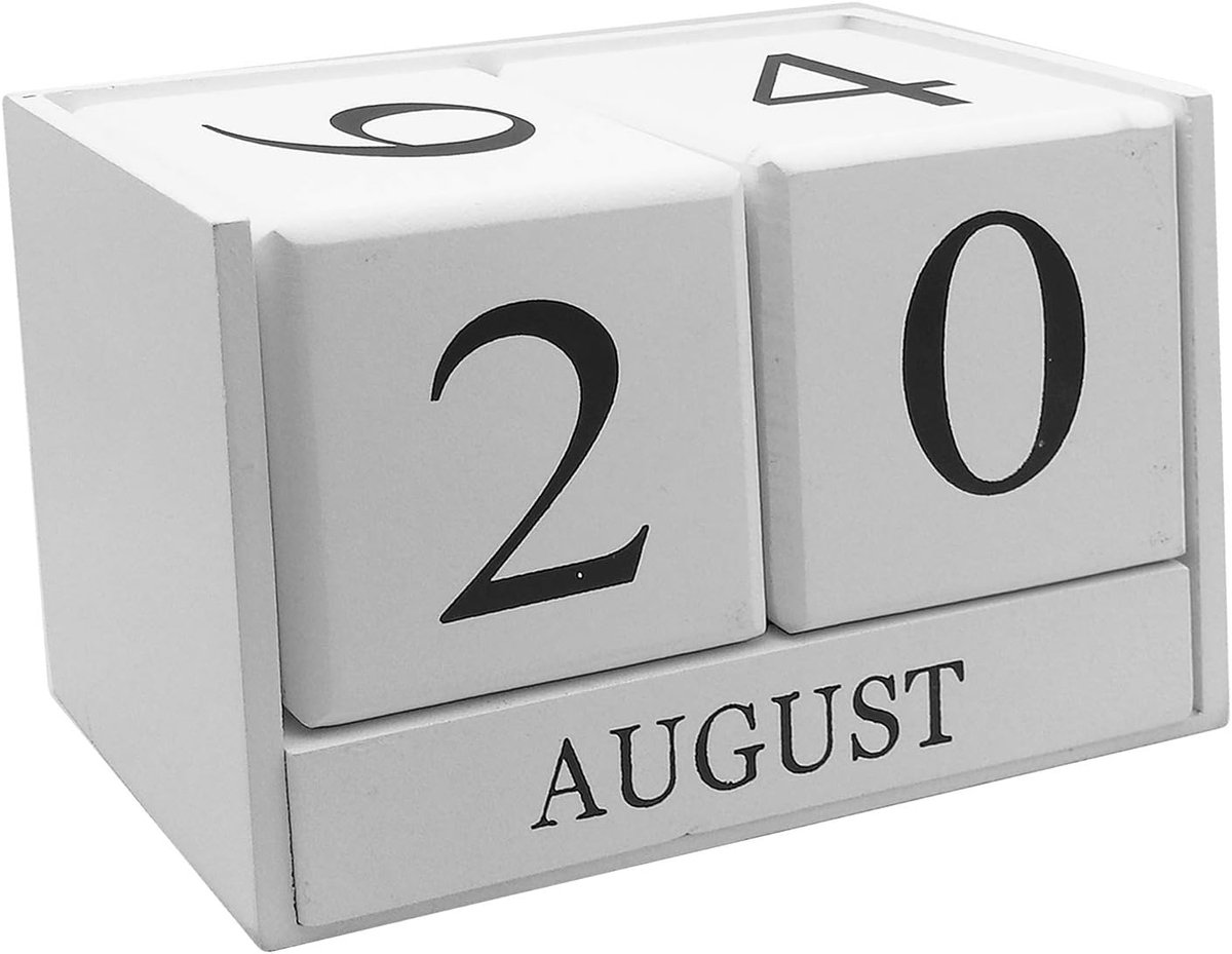 Gigicial Blokkalender - Eeuwigdurende Kalender - Houten Bureaukalender Met Handgeschilderde Details - 1 Stuk - Vintage Wit